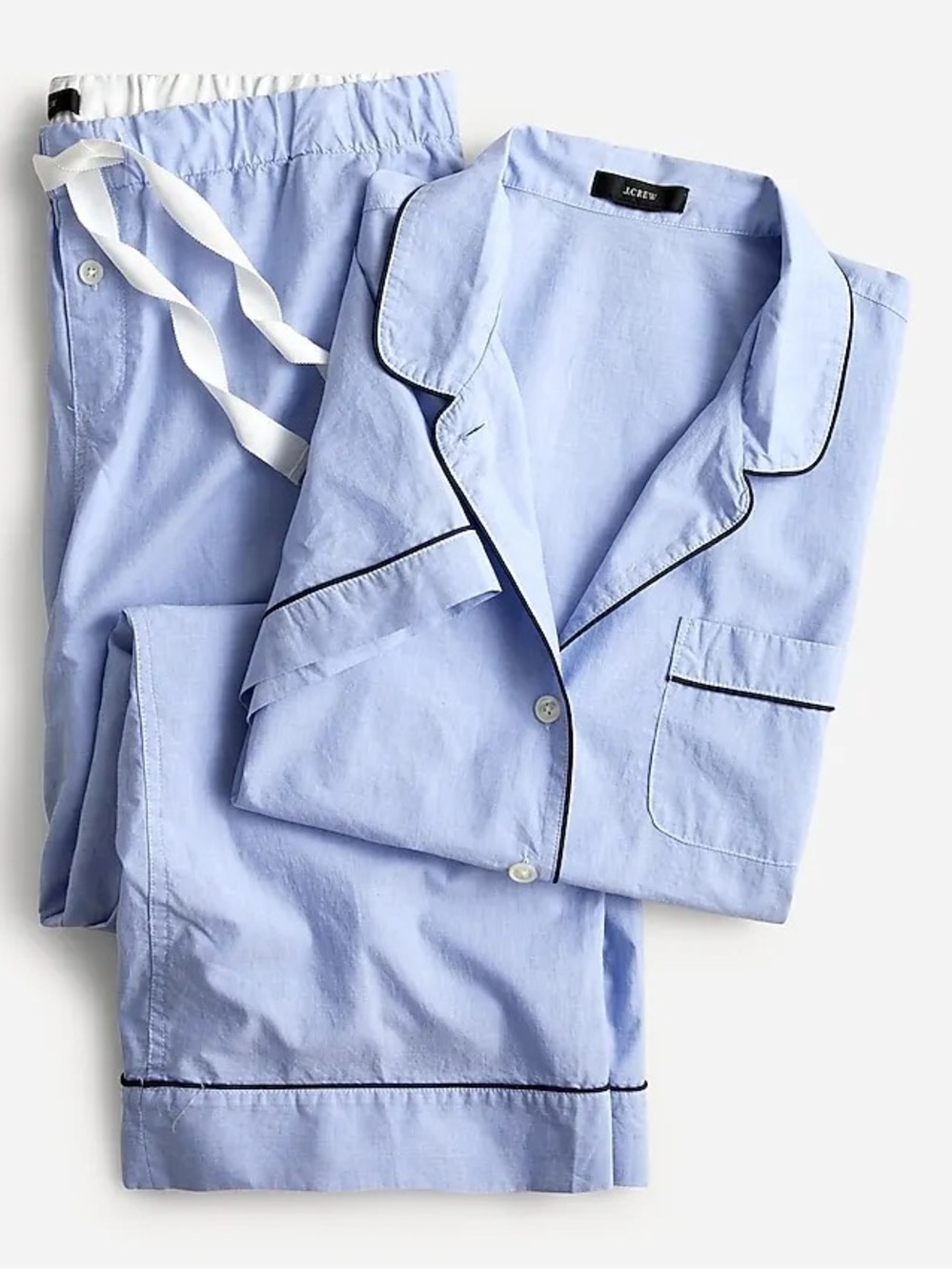 J. Crew Factory Light Blue Pajama Set with Navy Piping